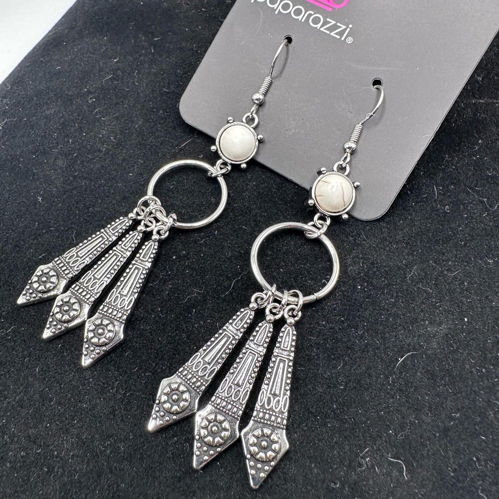 Paparazzi Silver Bohemian Earrings with Textured Charms